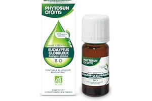 PHYTOSUN AROMS - Huile Essentielle Eucalyptus Globulus Bio - HEBBD - 100% Pure & Naturelle - 100% Bio - Contribue au Confort Respiratoire - Analysée & Conditionnée en France - 10 ml