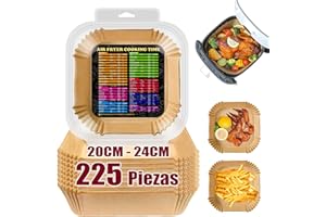 COLOZEE 225 Piezas Papel Para Freidora de Aire 5-8 L, 20-24cm Cuadrado Papel Freidora Aire, Antiadherente Desechable Papel de Pergamino para Freidora Aire Cosori Cecotec 5.5L 6L