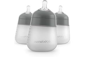 NANOBÉBÉ Nanobebe Flexy - Biberon in silicone, anti-colica, sensazione naturale, capezzolo non collassante, base stabile senza punta, facile da pulire, confezione da 3, grigio, 270 ml