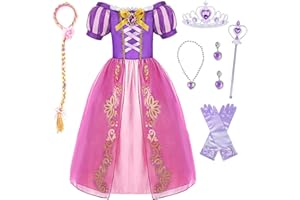 XFOZDM Robe de Princesse pour Enfant Fille Déguisement Princesse Filles Costume avec Accessoires Violet Robe de Soirée Cosplay Halloween Noël Anniversaire Fête Partie Carnaval