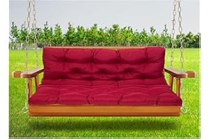 LUXUCURE Garden Swing Chair Seat Cushions,2 or 3 Person Bench Seats Replacement Waterproof Cushions with Backrest for Patio Porch Outdoor Furniture,Wine Red,47.2x39.4in