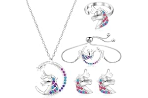 FIADA Ensemble de Bijoux de Licorne pour Filles Set de Cadeaux de Licorne pour Enfants Collier de Licorne Bracelet de Licorne Boucles d'Oreilles Bague de Licorne pour Nièce Cadeau d'Anniversaire