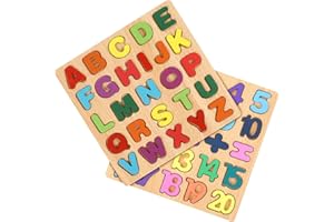 Gitua 2 Stück Holzpuzzle Spielzeug, Bunt Alphabet ABC Buchstaben Zahlen Gestalten Holz Puzzle Blöcke für Kleinkinder und Vorschulkinder
