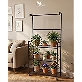 Tekerlekli Metal Saksı Standı ve Bitki Askılığı - 3 Raflı Portatif &Ccedil;i&ccedil;ek Rafı Siyah