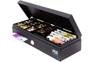 POS VALLEY - Cassetto Contanti Flip-Top Apertura Verticale Automatica per POS Stampante e Registratore di Cassa, 460 x 170 x 100 (mm), Nero, 12V/24V RJ Automatico, Uso Standard