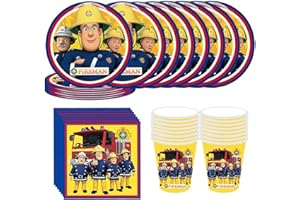 YGCHEN Feuerwehrmann Partygeschirr Kindergeburtstag Deko Fireman Sam Party Geschirr Geburtstag Pappbecher Pappteller Servietten Feuerwehrmann Geschirr 16 Personen