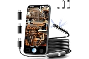 [Lente dual] Cámara de inspección endoscópica de AURTEC, lente dual HD, IP68 impermeable, cable semirrígido de 3.5 m, cámara de boroscopio con luces LED, compatible con dispositivos Android e iOS