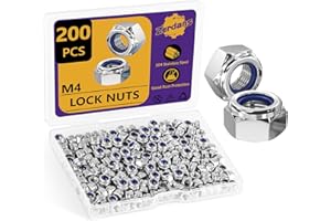 ZERDANS 200Pcs M4 Nuts Nylock, Leryati Lock Nuts M4 Stainless Steel Hex A2 V2A Self Locking Nut, DIN985 Nylon Insert Kits Thread Nut Nyloc Hexagon nutstones