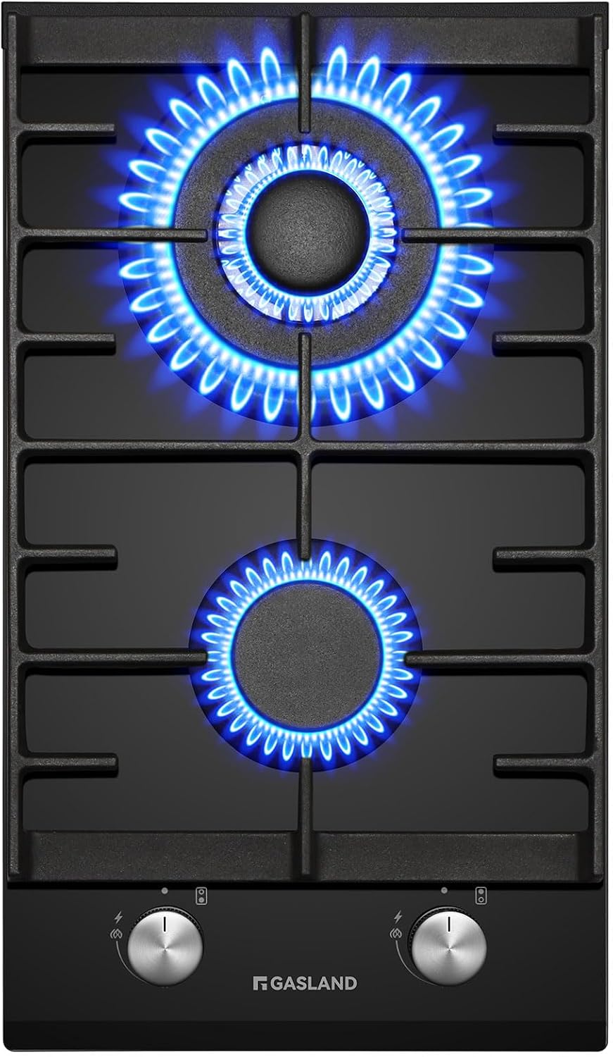 GASLAND GH2302BG1FC Glass Gas Cooktop - 2 Burner Butane Hob with Wok Burner, Built-in, 30 cm Black Glass Stove, 5200 W, LPG/NG