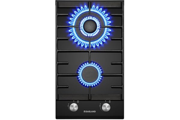 GASLAND GH2302BG1FC Placa de Cocina de Gas Butano, Encimera de Cristal Con 2 Fogones y Quemador Wok, Empotrable, Negra de 30 cm, 5,2 KW