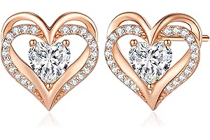 CDE Kolczyki damskie ze srebra wysokiej próby 925, różowe złoto, prezent na Boże Narodzenie, prezent dla niej, Forever Love Serce, kamień urodzinowy, biżuteria na Walentynki, Dzień Matki, urodziny,