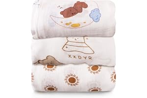 Homarket Swaddle Blankets for Newborn Set，3 Pack Breathable Soft Receiving Blanket Large 100% Breathable Bamboo Muslin Cotton Swaddle Wrap Set Silky Soft 120x110cm (Type-B)