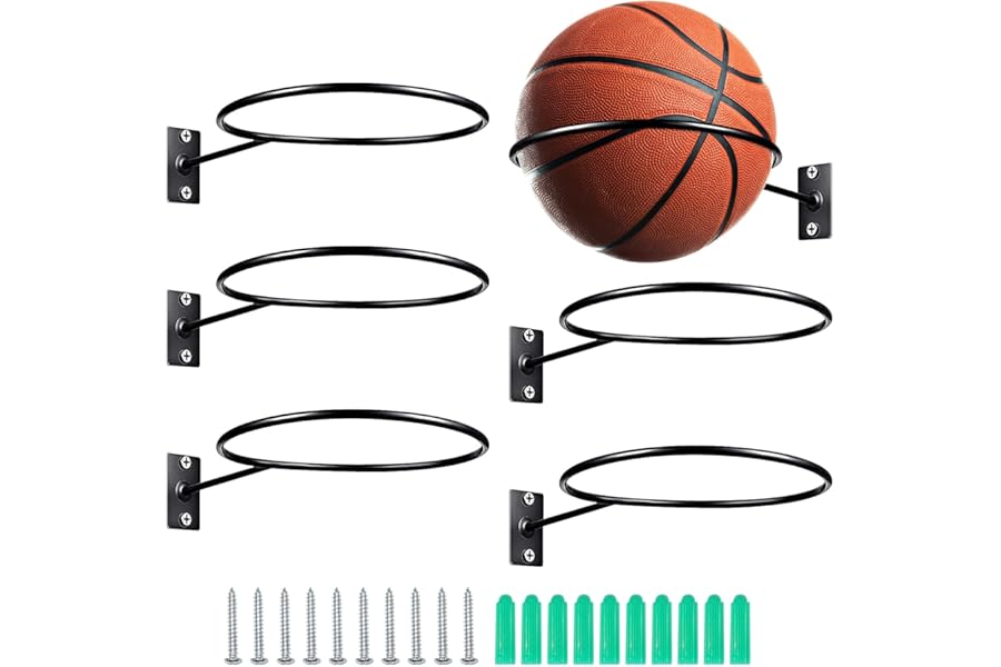 LdawyDE Football Stand, 5 Pcs Football Wall Mount Ball Storage Rack Wall Mounted Metall Ball Stand 14 cm Universal Ball Holders for Wall Storage Display Basketball,Soccer, Football, Volleyball