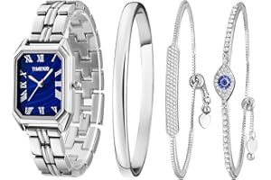 TIME100 Set Orologio Bracciale da Donna Elegante Orologio da Donna in Acciaio Inossidabile，Bracciali Decorati con Cristalli,Set di Braccialetti con Decorazione in Cristallo Premium Regalo Donna