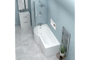 ROYAL BATHROOMS Elva 1500 x 850mm Left Hand P-Shaped Shower Bath Bathtub with Glass Shower Screen