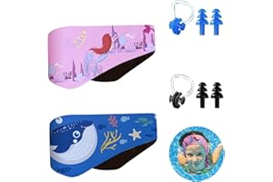 KEUGT Elastica Fascia da Nuoto per Bambini in Neoprene Regolabile, Protezione Impermeabile per Orecchi con Tappi, Surf Sportiva 3-8 Anni