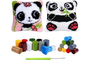 Kinsinder 2 Stück Kissenbezug Knüpfset Panda, Knüpfkissen Set, Knüpfteppich Zum Selber Knüpf-Sets, DIY Knüpfteppich Knüpfpackung, Latch Hook Kits für Kinder und Erwachsene