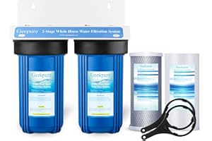 Geekpure Sistema di filtraggio dell'acqua a 2 fasi con alloggiamento grande blu da 4,5 x 10 pollici, con 5 micron in PP e filtri al carbonio, ingresso e uscita BSP da 1”
