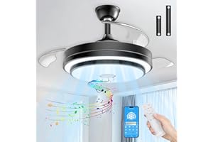 FIMEI Ceiling Fan with Retractable Blades, 42.13'' Silent Invisible Fan with Bluetooth Audio, Remote Control & APP, 6 Reversible Speeds and 3 Color Temperatures, Modern Fan Lighting for Living Room