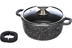 Kamberg – 0008031 – Kochtopf 20 cm – Aluminiumguss – Beschichtung in Steinoptik – Mit Glasdeckel – Für alle Herdarten, auch Induktion – PFOA‑frei