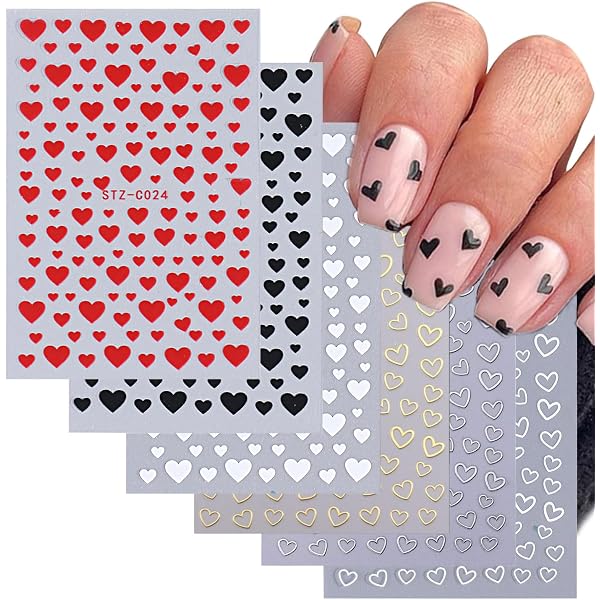 8 Blatt Nagelaufkleber Mit Herz-Motiven – Für Valentinstag, Party Und Nageldesign Zu Hause, Verschiedene Größen