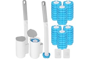 LIAILA Brosse de Toilette jetable, Lot de 2 avec Manche allongé et Support, brosses de Toilette, Brosse de Toilette jetable avec 48 recharges de nettoyant pour lavabo, Baignoire