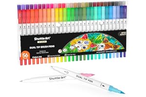 Shuttle Art Pennarelli Doppia Punta, 56 Pennarelli per Lettering Punta Fine e Pennarelli con Punta a Pennello Ideale per Artisti Adulti Bambini Scrittura a Mano Diario Schizzi Libri da colorare.