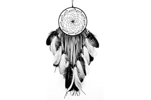 WisePoint Dream Catcher, Handwoven Dream Catcher Kit Wall Hanging Decorations Ornaments with Feathers and Beads Pendant, Wall Decor Dream Catchers for Bedroom and Living Room (black + white)