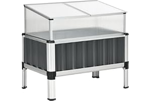 Outsunny Jardinière sur Pieds avec Serre de Jardin en Panneau Polycarbonate toits ouvrables alu. dim. 80L x 50l x 68/74H cm Gris