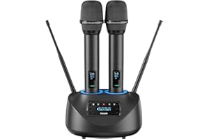 TONOR Microfono Inalambrico Sistema Recargable UHF, Micrófono Dinámico Dual de Metal con Receptor Bluetooth para Karaoke, Alcance 80m para Iglesia, KTV Casero, Fiesta, Boda, DJ, Negro, TW790
