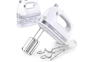 Lord Eagle Hand Mixer Electric Whisk, 400W Power Handheld Mixer for Baking Cake Egg Cream Food Beater, Turbo Boost/Self-Control Speed + 5 Speed + Eject Button + 5 Accessories, White