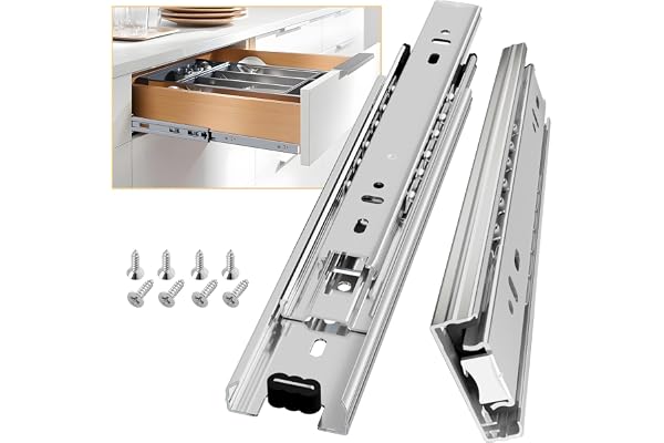 AOLISHENG Glissiere pour tiroir 350 mm Glissière de tiroir latéral rail coulissant coulisse tiroir sortie totale à bille pour placard et cuisine 45 kg Charge Argent 1 Paire(2 pièces)