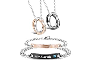 Milacolato Couple Pendentif Collier Cadeau pour Hommes Femmes His & Hers Matching Set Bijoux en Acier Inoxydable Couples Distance Bracelets Chaîne Amant Cadeau, 4PCS