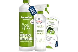 BactoDes - Désodorisant concentré animaux 1L avec vaporisateur mélangeur - Spray chat anti pipi puissant avec effet microbien bio - Anti odeur litiere chat - Anti odeur chien - Elimine les odeurs