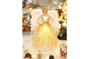 MACTING Engel Weihnachtsbaumspitze mit Licht, 35cm Engel hristbaumspitze, Baumspitze Weihnachten, Weihnachtsdeko, Christbaumschmuck, Weihnachtsbaumschmuck, Weihnachtsbaum deko, Weihnachtsstern Beleuchtet