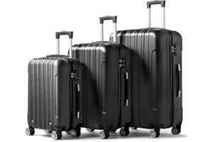 Karlhome Set of 3 Suitcase Set, Luggage Sets with 4 Rolling Spinner Wheels Combination Lock, Lightweight Hardside Carry On or Check in Trolley Travel Case, Black ABS Hard Shell