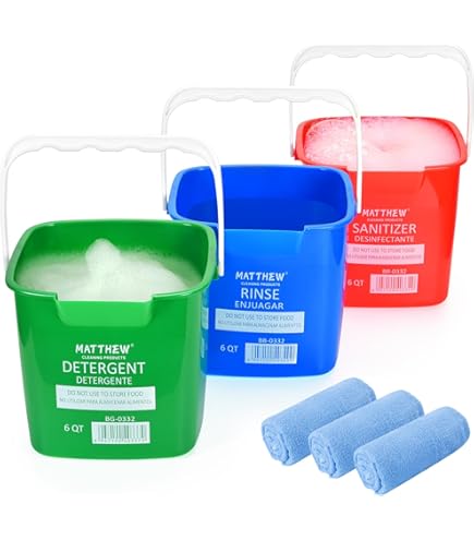 Winco 14-Quart Plastic Buckets With Pour Spouts - Heavy Duty Utility Pails, Red (4-Pack)