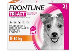 FRONTLINE Triact, 3 Pipette, Cane S (5-10Kg), Antiparassitario per Cani e Cuccioli di Lunga Durata, Protegge il Cane da Pulci, Zecche, Zanzare, Pappataci e Leishmaniosi, Antipulci 3 Pipette