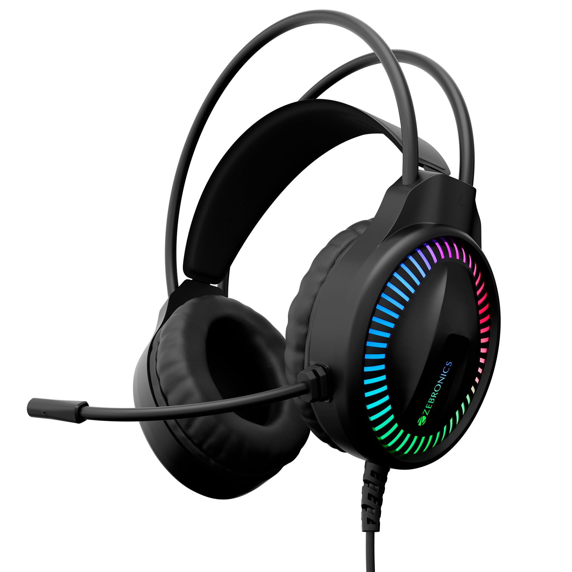 ZEBRONICS Blitz C Dolby Atmos Gaming Over Ear Headphone, 50Mm Neodymium Drivers, Padded Headband, Lightweight & Comfortable, RGB Lights, Flexible Mic, Type-C Connector, Black