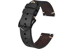 BISONSTRAP Uhrenarmband für Herren, Handgefertigte Stiche Leder Armband, Schnellverschluss, 18mm 20mm 22mm