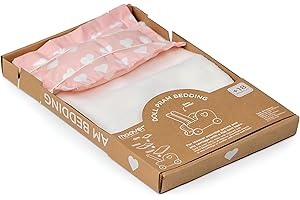 Moover Essential Doll's Pram Bedding Set, Pretend Play/Role Play, Includes Bedding, Pillow and Mattress, 3-Piece Set, 18 Months+, Baby Pink Hearts