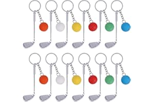 SAKNYUFO 12 Pezzi Golf Portachiavi, Mini Golf Club Portachiavi Portachiavi in Metallo con Mazze da Golf, Golf per Il Regalo di Golf
