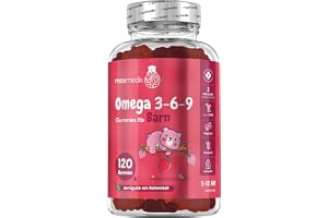 Omega 3 6 9-gummibjörnar för barn – 120 veganska gummies – 400 mg – Jordgubbs- & hallonsmak – Perillaolja ger Omega 3, 6 & 9