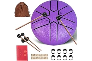 Taechalingo Tambour à langue de 7,6 cm - 6 tons - Petit tambour en acier - Avec tambour de langue - Livre de chansons, baguettes de batterie et sac en tissu - Méditation - Yoga - Guérison sonore