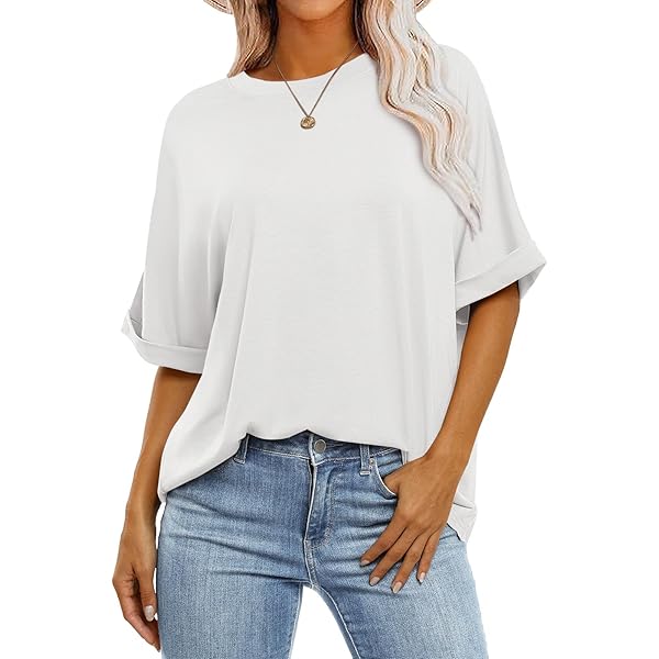 THE GYM PEOPLE Casual oversized T-shirts voor dames, zomer, ronde hals, korte mouwen, work-out, basic T-shirt, tops, Wit, S THE GYM PEOPLE Casual oversized T-shirts voor dames, zomer, ronde hals, korte mouwen, work-out, basic T-shirt, tops, Wit, S