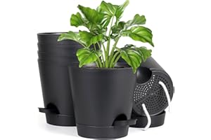Homeuouz 6 Packs Blumentopf Selbstbewässernd, 12.7cm Pflanzentopf mit Bewässerungssystem, Übertopf mit Untersetzer, Blumentöpfe Set Ideal für Innen und Balkongärten, Schwarz