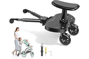 ENERHUB Buggy Board mit Sitz, Trittbrett für Kinderwagen Universal für Kinder von 2 bis 6 Jahren, Flexible Anpassung Kiddy Board, Kompatibel mit den Meisten Kinderwagen, Bearing 25KG