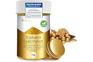 ‎DETOX ORGANICA Detox Organica Goldpulver essbar, 10g Lebensmittelfarbe Gold ohne E171 Farbstoff, Goldstaub zum Backen und Dekorieren, Ideal für Torten, Kuchen, Schokolade und Getränke, Essbarer Glitzer
