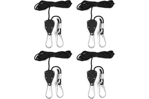 MIYUANGKJ 4 Pack Ratchet Ropes 1/8" Heavy Duty Ratchet Hangers Ratchet Hangers Rope Adjustable Rope Ratchet Grow Light Hangers for Grow Room Equipment Flowers Plants