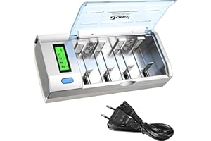 BONAI Caricabatterie Universale Pile Ricaricabili AA/AAA/D/C con Display LCD e Funzione di Scarico per Batterie Rechargeable Ni-Cd Ni-MH